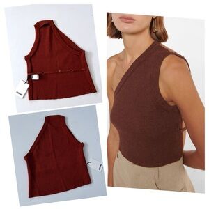 Jacquemus La Maille Ascu Tee dark red ribbed cut out open back knit crop 46 XL